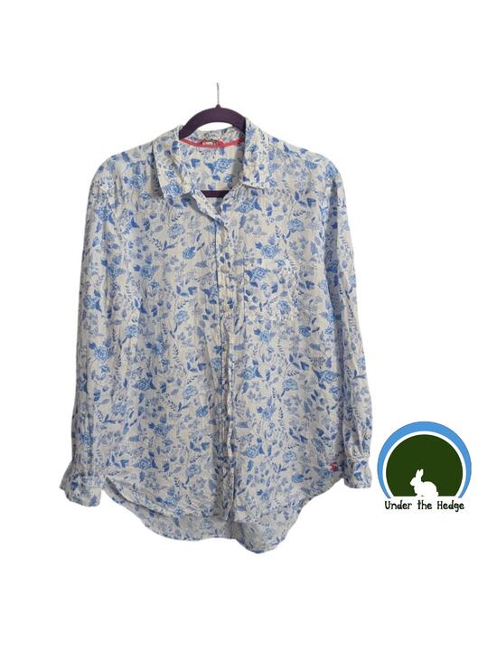 Joules Tops - Joules White & Blue Jeanne Floral Linen Long Sleeve Top Size 6